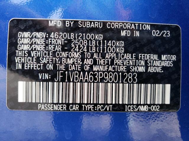 JF1VBAA63P9801283 - 2023 SUBARU WRX BLUE photo 12