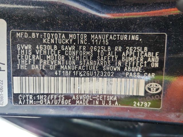 4T1BF1FK2GU173202 - 2016 TOYOTA CAMRY LE BLUE photo 13