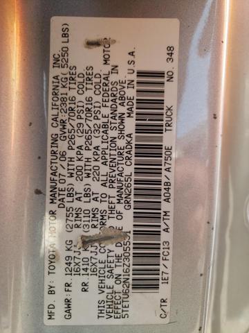 5TETU62N16Z305531 - 2006 TOYOTA TACOMA PRERUNNER ACCESS CAB SILVER photo 12