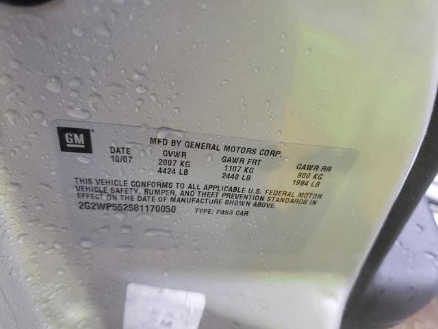 2G2WP552581170050 - 2008 PONTIAC GRAND PRIX Srebrny zdjęcie 12