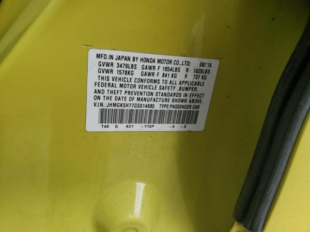 JHMGK5H77GS014885 - 2016 HONDA FIT EX Sarı fotoğraf 12