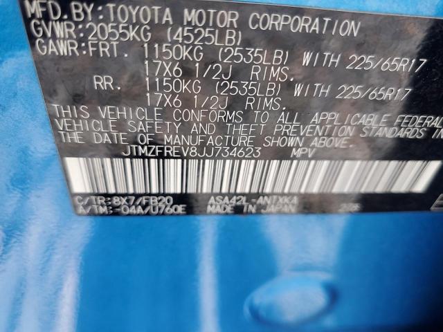 JTMZFREV8JJ734623 - 2018 TOYOTA RAV4 LE Կապույտ լուսանկար 13