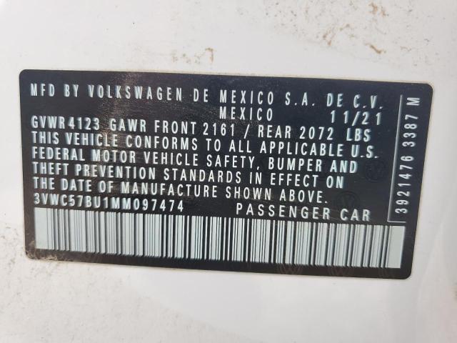 3VWC57BU1MM097474 - 2021 VOLKSWAGEN JETTA S WHITE photo 12