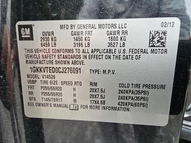 1GKKVTED0CJ276091 - 2012 GMC ACADIA DENALI 黑色 照片 9
