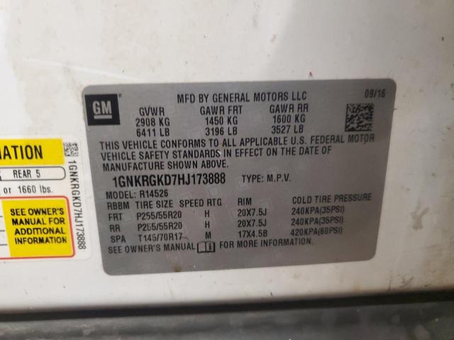 1GNKRGKD7HJ173888 - 2017 CHEVROLET TRAVERSE LT Ağ foto 13