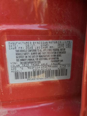 3N1AB7AP8HY397285 - 2017 NISSAN SENTRA S RED photo 12