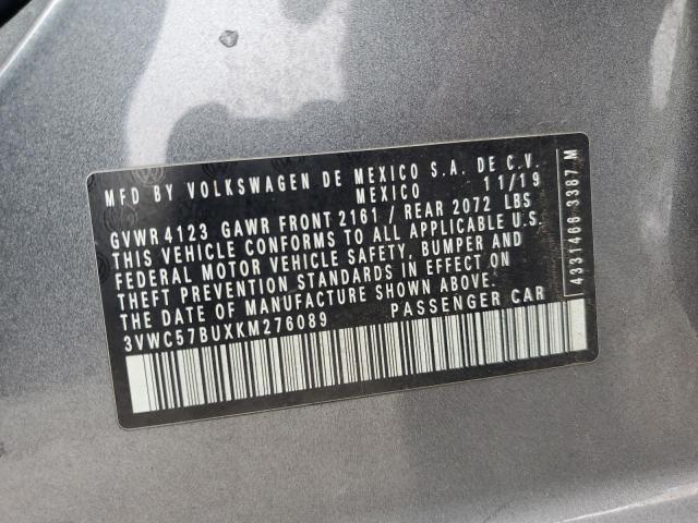 3VWC57BUXKM276089 - 2019 VOLKSWAGEN JETTA S 灰色 照片 12