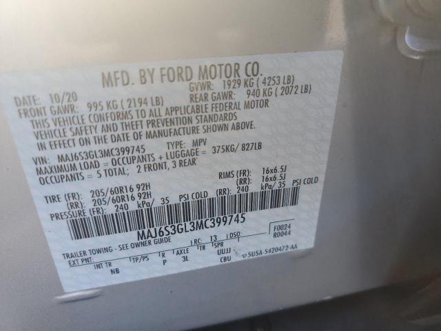 MAJ6S3GL3MC399745 - 2021 FORD ECOSPORT SE SILVER photo 13