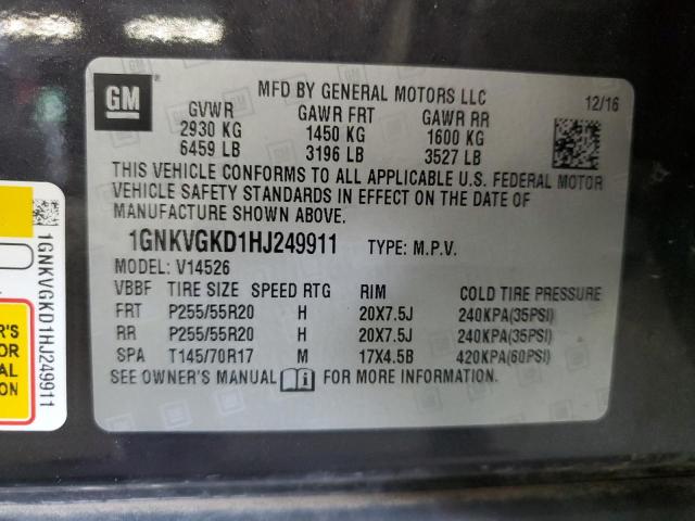 1GNKVGKD1HJ249911 - 2017 CHEVROLET TRAVERSE LT GRAY photo 13