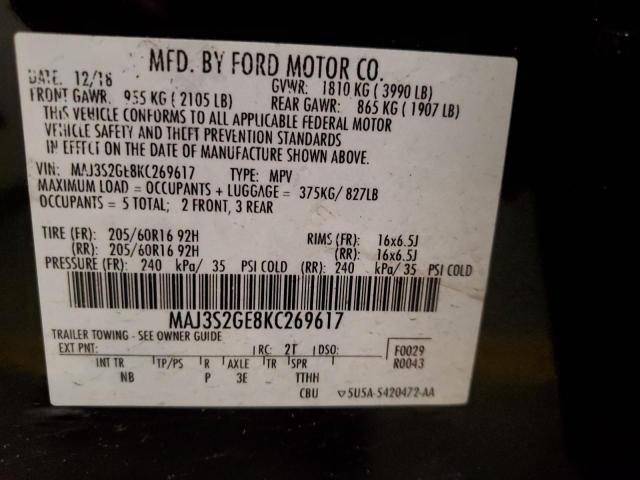 MAJ3S2GE8KC269617 - 2019 FORD ECOSPORT SE BLACK photo 12