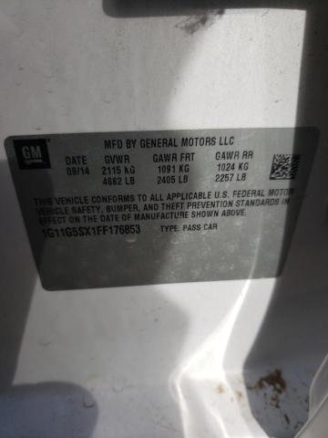 1G11G5SX1FF176853 - 2015 CHEVROLET MALIBU LTZ თეთრი ფოტო 12