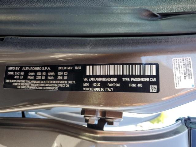 ZARFANBN1K7604699 - 2019 ALFA ROMEO GIULIA TI GRAY photo 12