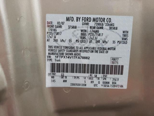 1FTPX14V17FA78882 - 2007 FORD F-150 GOLD photo 12