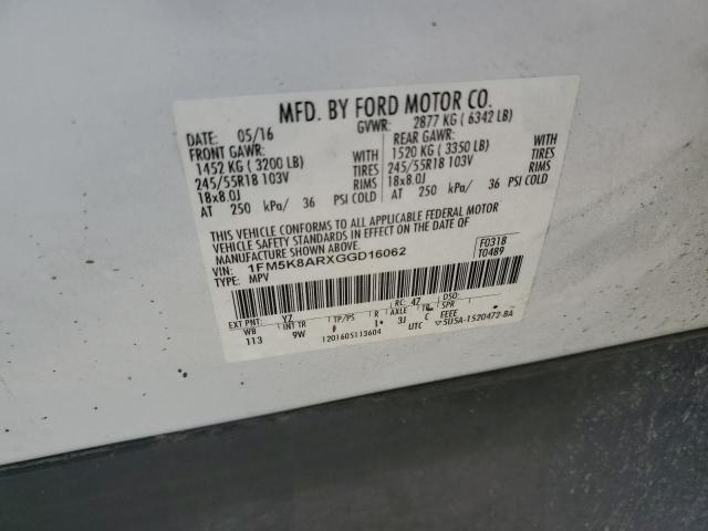 1FM5K8ARXGGD16062 - 2016 FORD EXPLORER POLICE INTERCEPTOR Biały zdjęcie 12