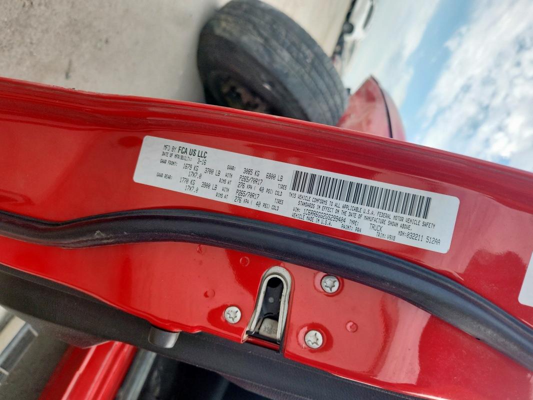 1C6RR6GG2GS299404 - 2016 RAM 1500 SLT RED photo 12