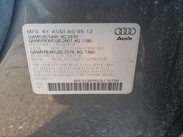 WA1LFAFP6CA116799 - 2012 AUDI Q5 PREMIUM PLUS GRAY photo 13