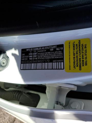 WDD3G4EB4KW027170 - 2019 MERCEDES-BENZ A 220 WHITE photo 10