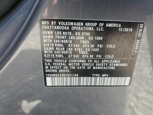 1V2UR2CA2KC531109 - 2019 VOLKSWAGEN ATLAS SE SILVER photo 14