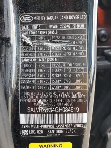 SALVR2BG4GH084619 - 2016 LAND ROVER RANGE ROVE HSE BLACK photo 13