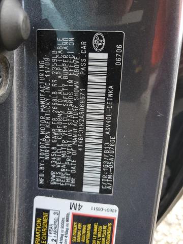 4T4BF3EK2AR068671 - 2010 TOYOTA CAMRY BASE გრაფიტი ფოტო 12