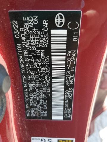 JTDEPMAE0NJ221036 - 2022 TOYOTA COROLLA LE Марун фото 12