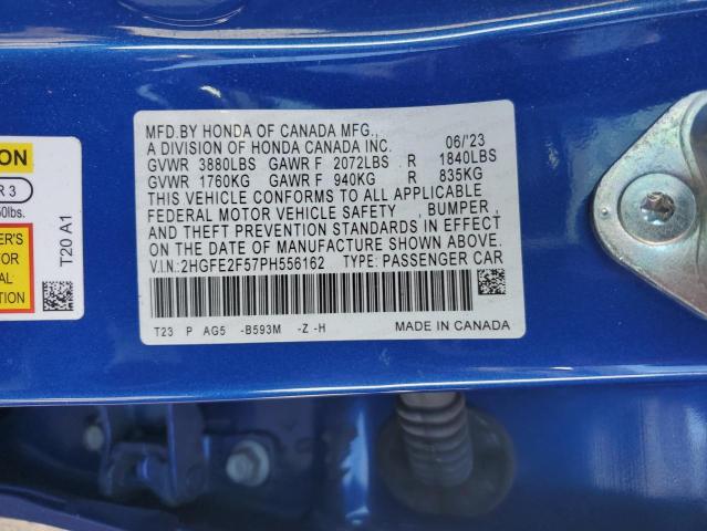 2HGFE2F57PH556162 - 2023 HONDA CIVIC SPORT 蓝色 照片 13