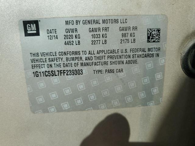 1G11C5SL7FF239303 - 2015 CHEVROLET MALIBU 1LT 米色 照片 12