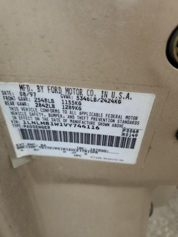 1LNLM81W1VY744116 - 1997 LINCOLN TOWN CAR EXECUTIVE Բեժ լուսանկար 12