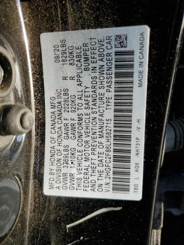 2HGFC2F86LH582715 - 2020 HONDA CIVIC SPORT 黑色 照片 12