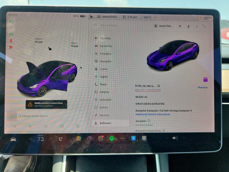 5YJ3E1EC4LF623764 - 2020 TESLA MODEL 3 Argent photo 9