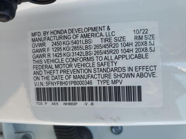 5FNYF8H01PB000346 - 2023 HONDA PASSPORT ELITE WHITE photo 13