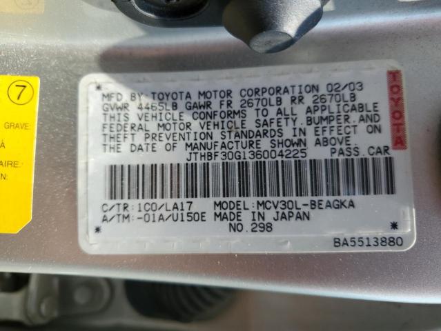 JTHBF30G136004225 - 2003 LEXUS ES 300 SILVER photo 12