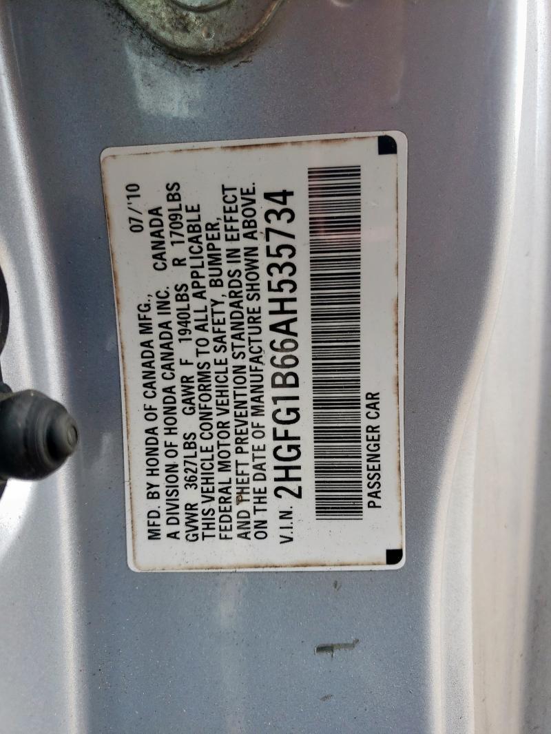 2HGFG1B66AH535734 - 2010 HONDA CIVIC LX SILVER photo 12