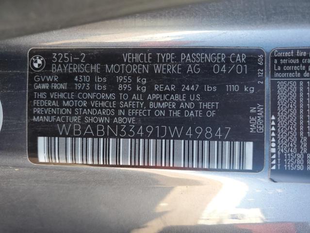 WBABN33491JW49847 - 2001 BMW 325 CI Қара фото 12