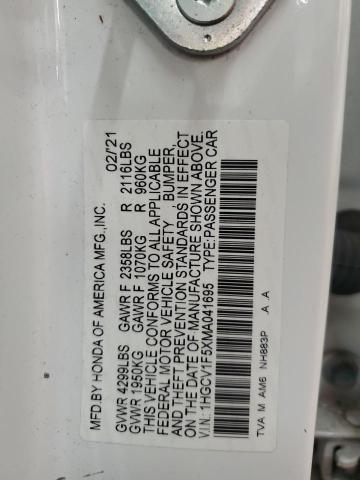 1HGCV1F5XMA041695 - 2021 HONDA ACCORD EXL WHITE photo 12