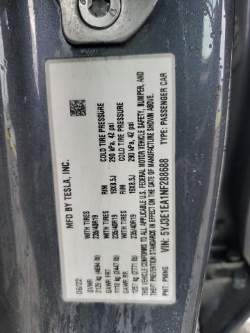 5YJ3E1EA1NF288688 - 2022 TESLA MODEL 3 Մոխրագույն լուսանկար 13