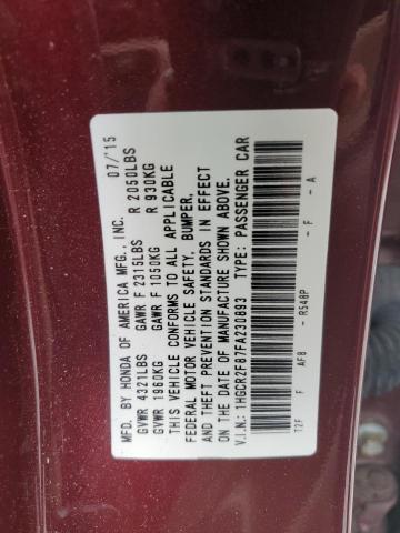 1HGCR2F87FA230893 - 2015 HONDA ACCORD EXL BURGUNDY photo 12