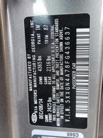 5XXGN4A78FG436637 - 2015 KIA OPTIMA EX GRAY photo 12