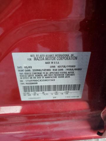 1YVFP80CX35M31543 - 2003 MAZDA 6 I Rojo foto 12