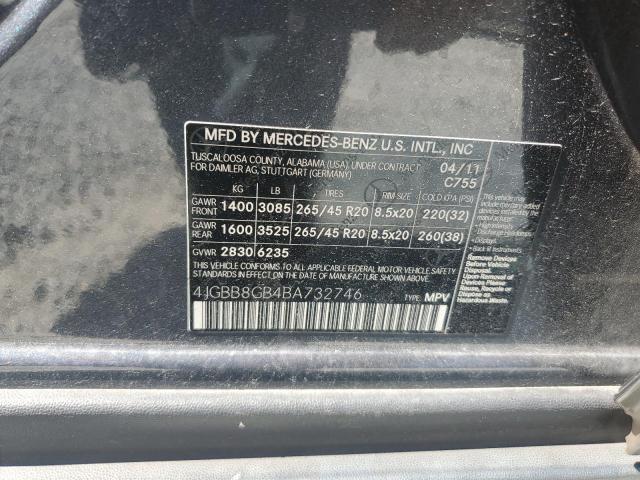 4JGBB8GB4BA732746 - 2011 MERCEDES-BENZ ML 350 4MATIC GRAY photo 12