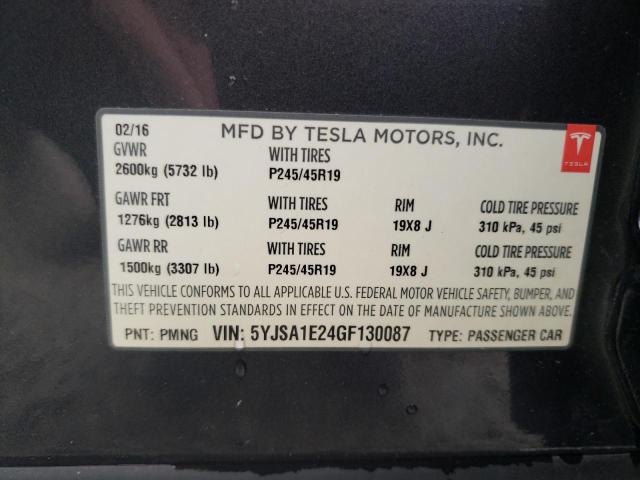 5YJSA1E24GF130087 - 2016 TESLA MODEL S Մոխրագույն լուսանկար 12
