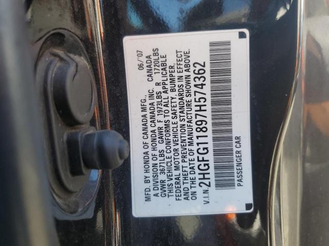 2HGFG11897H574362 - 2007 HONDA CIVIC EX BLACK photo 12