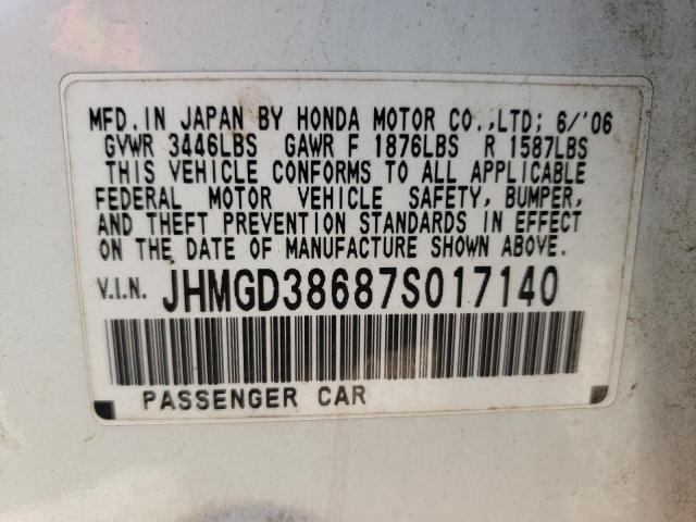 JHMGD38687S017140 - 2007 HONDA FIT S WHITE photo 13