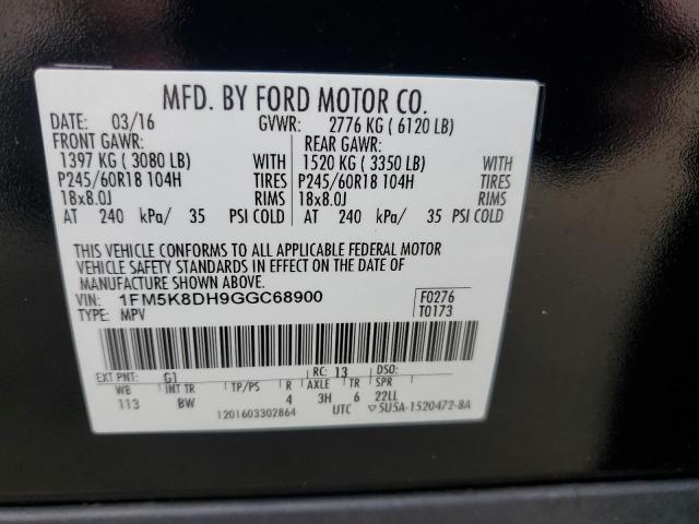 1FM5K8DH9GGC68900 - 2016 FORD EXPLORER XLT Noir photo 13