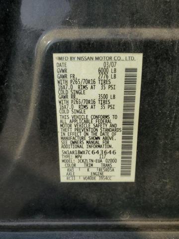 5N1AR18WX7C643646 - 2007 NISSAN PATHFINDER LE BLACK photo 13