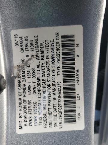 2HGFC2F72JH602379 - 2018 HONDA CIVIC EX SILVER photo 12