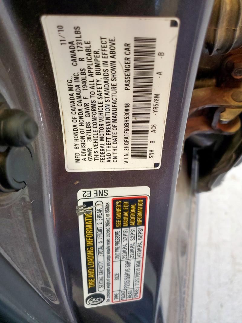 2HGFA1F60BH530848 - 2011 HONDA CIVIC LX-S Gri fotoğraf 12