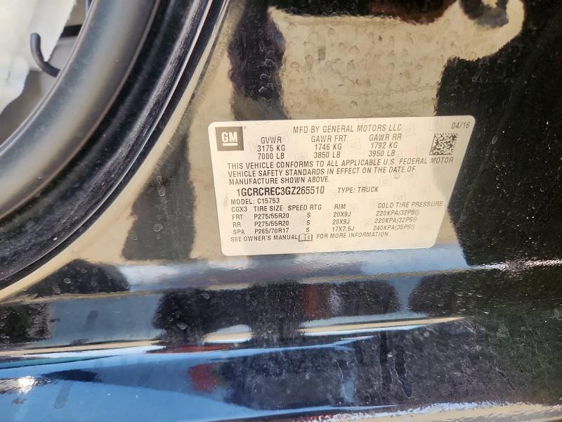 1GCRCREC3GZ265510 - 2016 CHEVROLET SILVERADO C1500 LT BLACK photo 12
