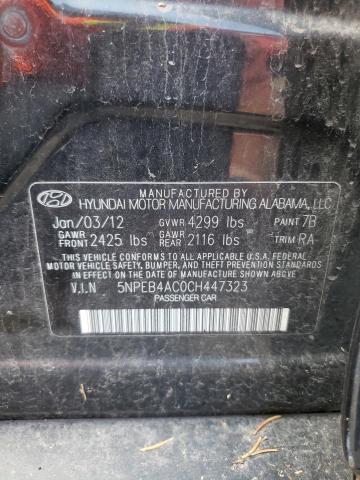 5NPEB4AC0CH447323 - 2012 HYUNDAI SONATA GLS BLACK photo 12