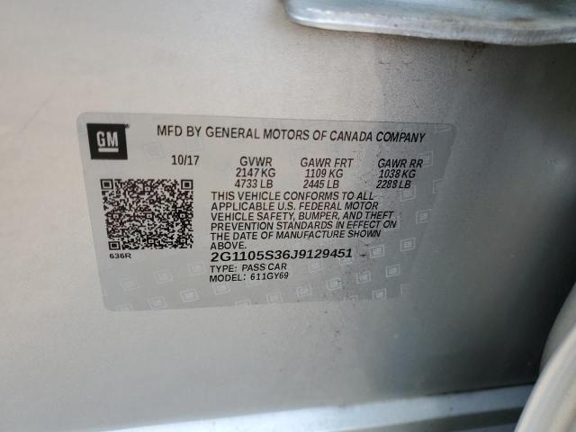 2G1105S36J9129451 - 2018 CHEVROLET IMPALA LT 银色 照片 12